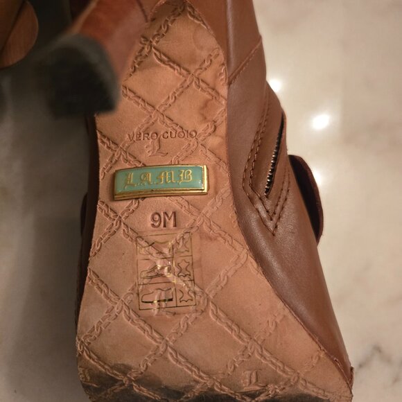 L.A.M.B. by Gwen Stefani "Joelle" Brown Leather Peep-Toe Booties - Picture 7 of 8